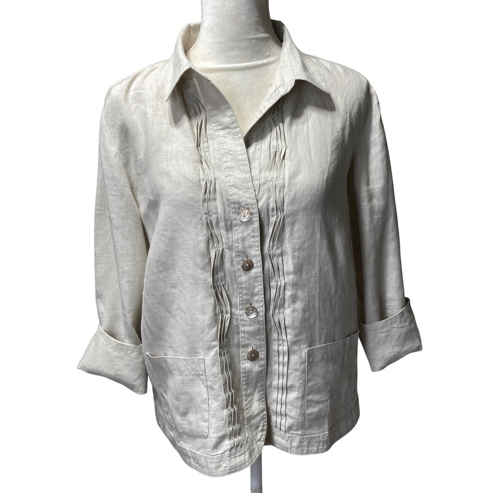 Marco Pecci Linen Button Down‎ Shirt Womens Size 44 US XL Beige Pockets